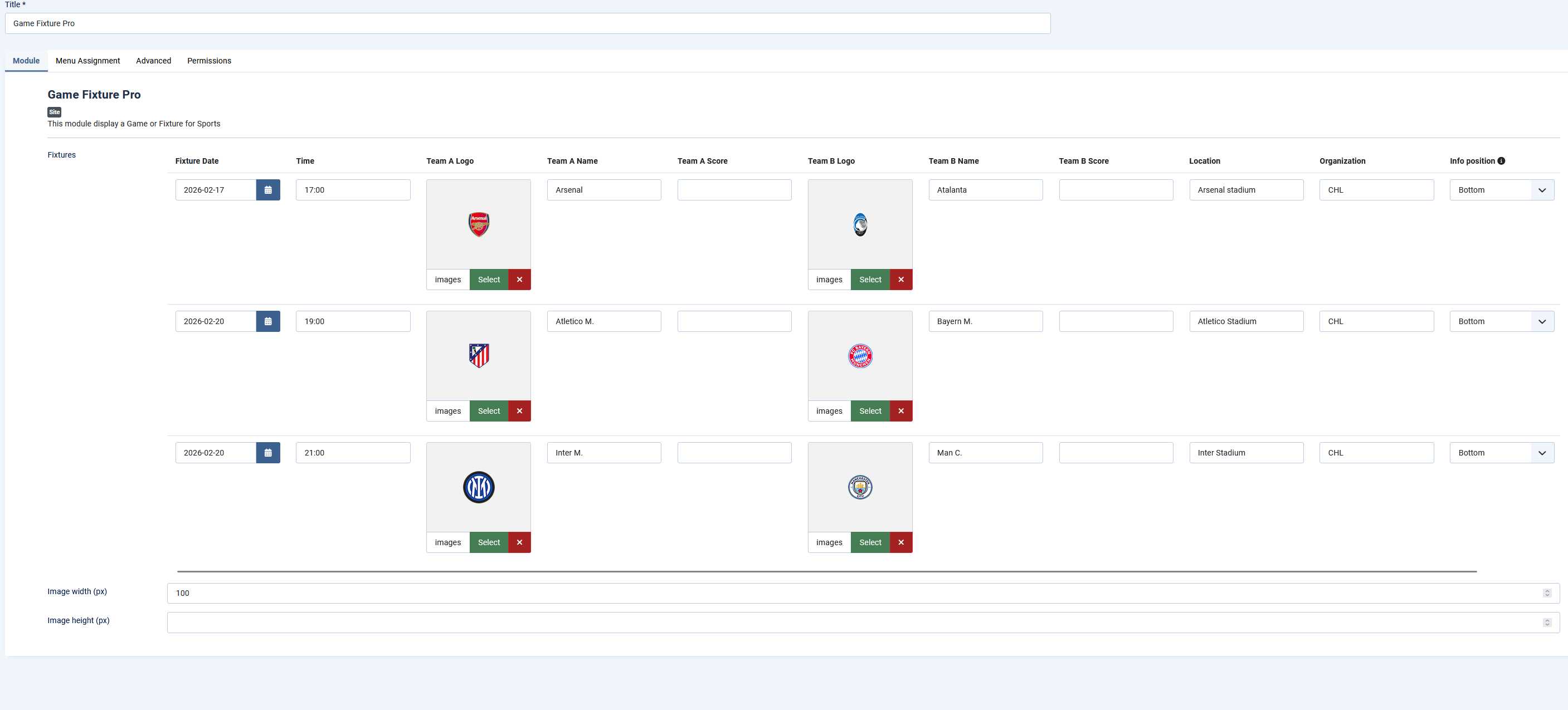 game fixture pro options